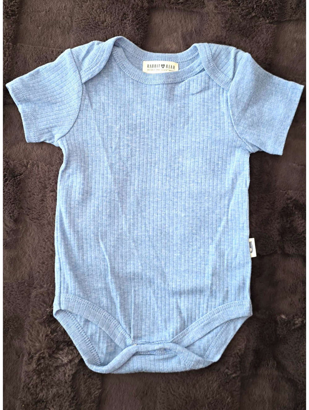 Rabbit + Bear Organic Cotton Ribbed Bodysuit Blue Bear 6-9M from NORDSTROM